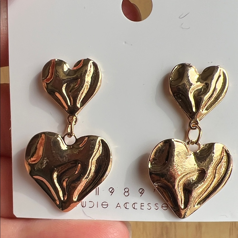 Gold Heart Drop Earrings